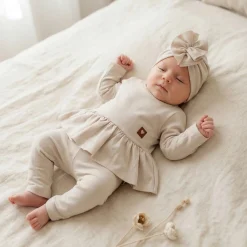 3cz KOMPLET dresowy tunika + legginsy + opaska 56-86 alabaster beige