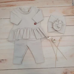 3cz KOMPLET dresowy tunika + legginsy + opaska 56-86 alabaster beige