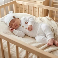 3cz komplet prążkowany body+spodnie+czapka 56-86 biały