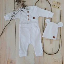 3cz komplet prążkowany body+spodnie+czapka 56-86 biały