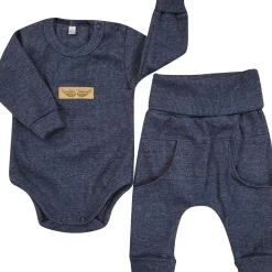 2 cz komplet prążkowany body+spodnie 56-86 jeans