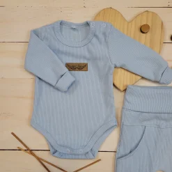 2 cz komplet prążkowany body+spodnie 56-86 niebieski