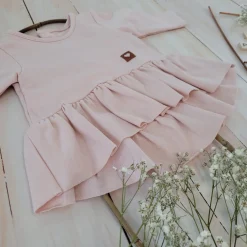 2 cz KOMPLET tunika + legginsy dresowe 56-86 brudny róż +kwiaty