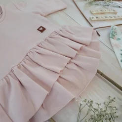 2 cz KOMPLET tunika + legginsy dresowe 56-86 brudny róż +kwiaty