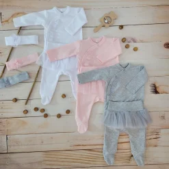 3cz komplet z tiulem Body+półśpiochy+opaska szary ostatnie sztuki 50, 56, 68