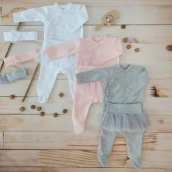 3cz komplet z tiulem Body+półśpiochy+opaska szary ostatnie sztuki 50, 56, 68