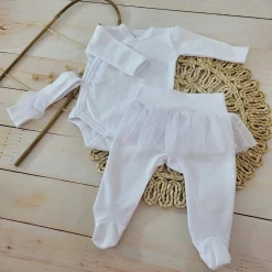 3cz komplet z tiulem Body+półśpiochy+opaska biały ostatnie sztuki 50