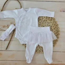 3cz komplet z tiulem Body+półśpiochy+opaska biały ostatnie sztuki 50