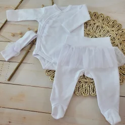 3cz komplet z tiulem Body+półśpiochy+opaska biały ostatnie sztuki 50