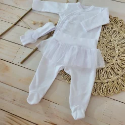 3cz komplet z tiulem Body+półśpiochy+opaska biały ostatnie sztuki 50