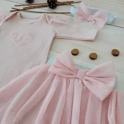 3cz komplet z tiulem Body + spódniczka tiulowa +opaska 56-86 różowy