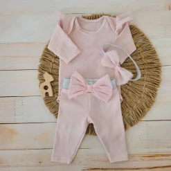 3cz komplet z tiulem Body+spodnie+opaska 56-86 różowy