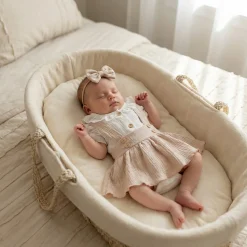 3 cz muślinowy komplet body + spódniczka na szelkach+ opaska 56-86 piaskowy beż
