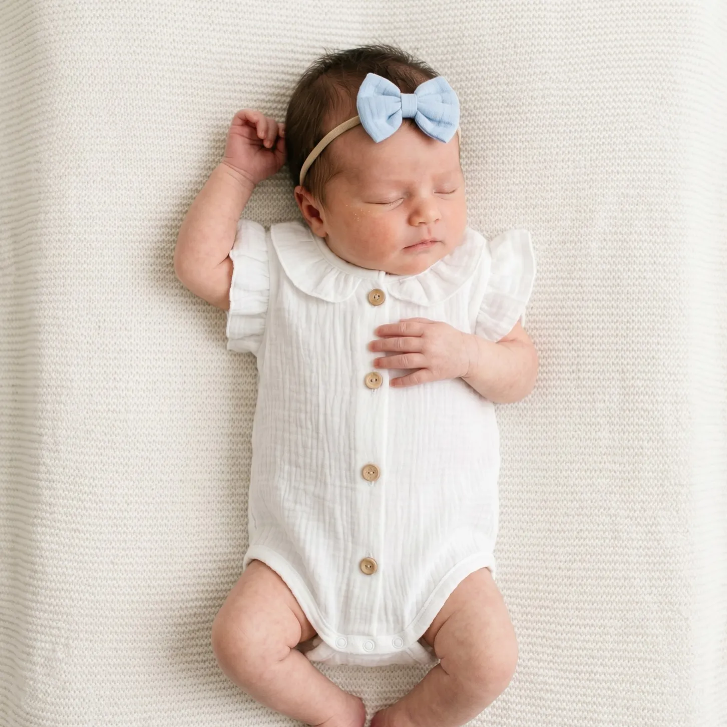 3 cz muślinowy komplet body + spódniczka na szelkach+ opaska 56-86 baby blue