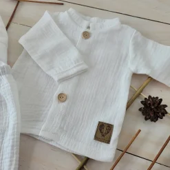 3cz muślinowy komplet elegancki z kaszkietem do chrztu 56-86 biały