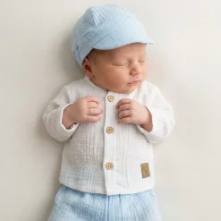 3cz muślinowy komplet elegancki z kaszkietem do chrztu 56-86 baby blue
