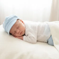 3cz muślinowy komplet elegancki z kaszkietem do chrztu 56-86 baby blue