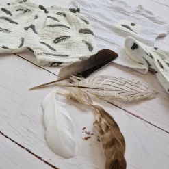 3 cz muślinowy komplet tshirt + spodenki + czapka 56-98 piórka