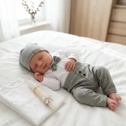 4 cz nowoczesny garniturek do chrztu , komplet elegancki 56-86 szary