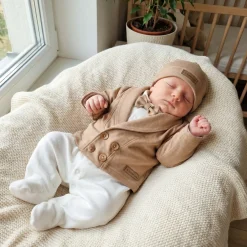 3 cz nowoczesny garniturek do chrztu, komplet z pajacykiem elegancki 50-68 caffe mokka