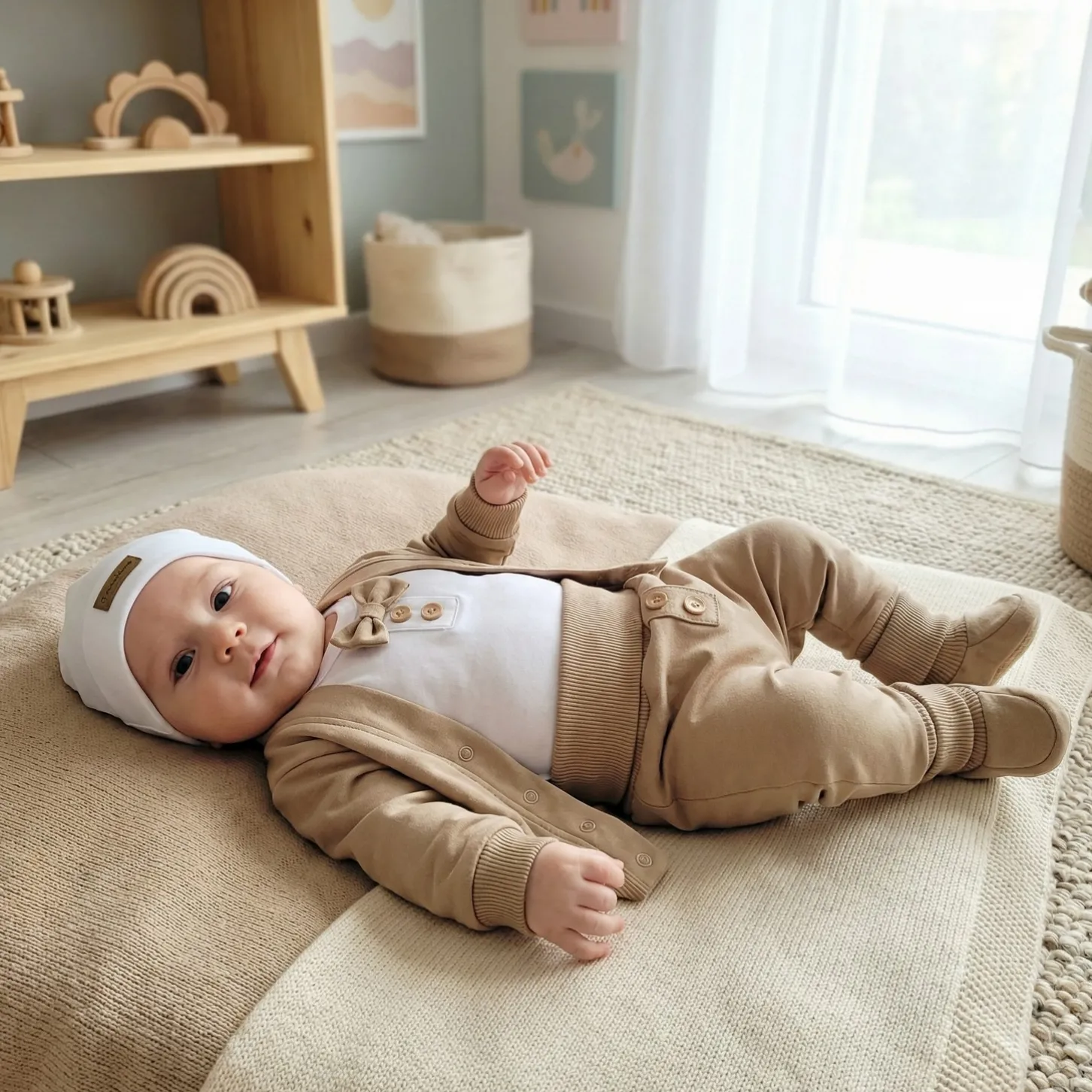 5-cz nowoczesny garniturek do chrztu , komplet elegancki 56-86 caffe mokka