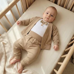 5-cz nowoczesny garniturek do chrztu , komplet elegancki 56-86 caffe mokka