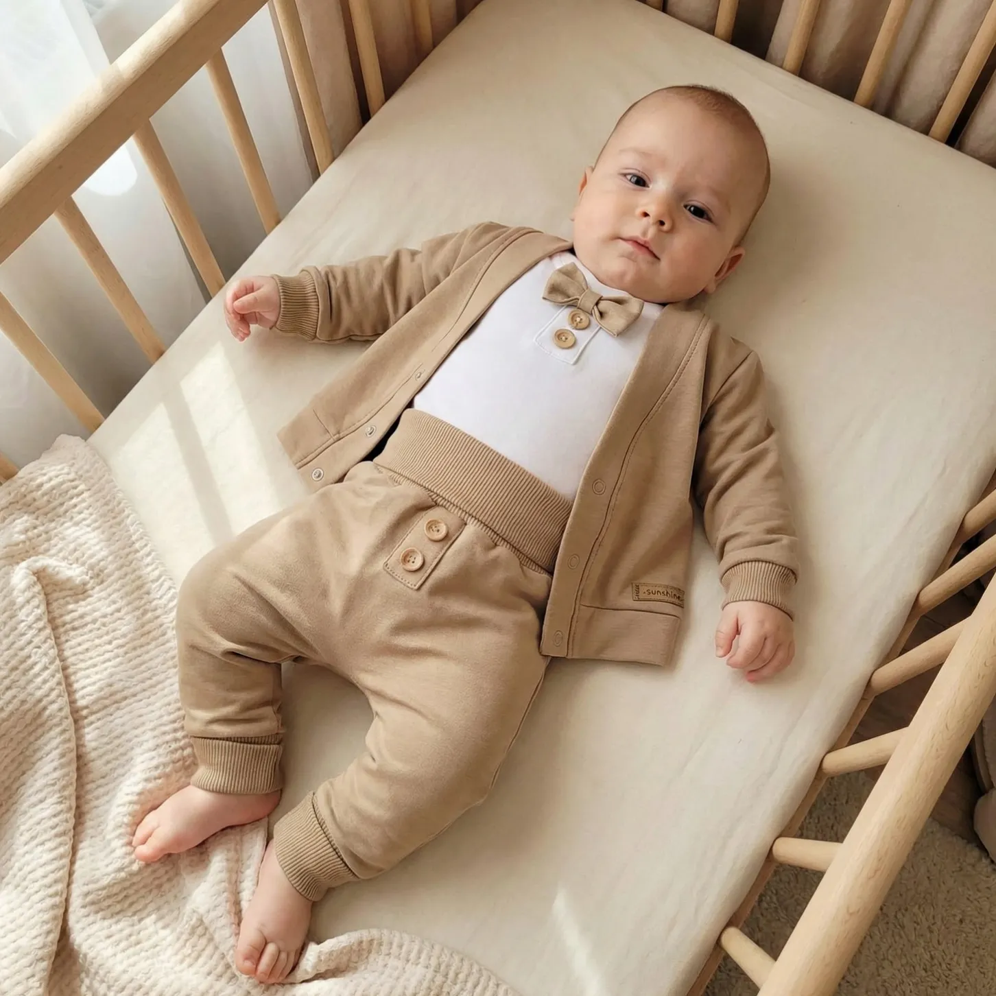 5-cz nowoczesny garniturek do chrztu , komplet elegancki 56-86 caffe mokka