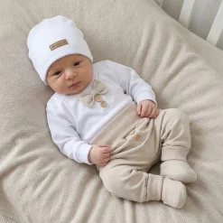 5-cz nowoczesny garniturek do chrztu , komplet elegancki 56-86 alabaster beige beżowy