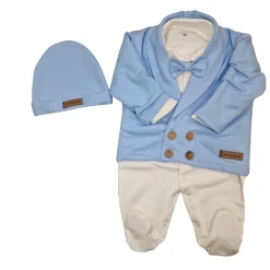 3 cz nowoczesny garniturek do chrztu, komplet z pajacykiem elegancki 50-68 baby blue