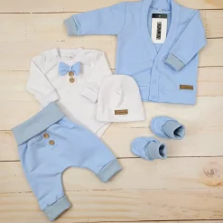 5-cz nowoczesny garniturek do chrztu , komplet elegancki 56-86 baby blue