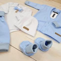 5-cz nowoczesny garniturek do chrztu , komplet elegancki 56-86 baby blue