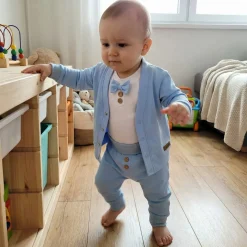 5-cz nowoczesny garniturek do chrztu , komplet elegancki 56-86 baby blue