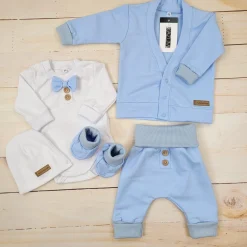 5-cz nowoczesny garniturek do chrztu , komplet elegancki 56-86 baby blue