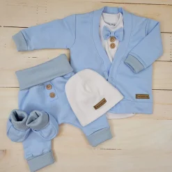 5-cz nowoczesny garniturek do chrztu , komplet elegancki 56-86 baby blue