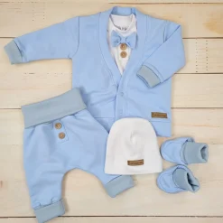 5-cz nowoczesny garniturek do chrztu , komplet elegancki 56-86 baby blue