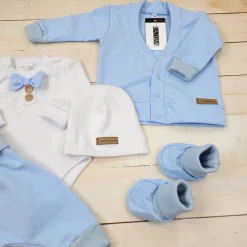 5-cz nowoczesny garniturek do chrztu , komplet elegancki 56-86 baby blue