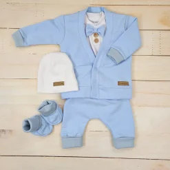 5-cz nowoczesny garniturek do chrztu , komplet elegancki 56-86 baby blue