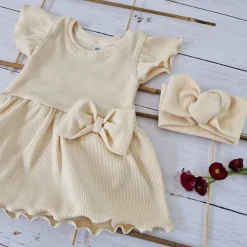 2 cz zestaw komplet bodosukienka prążkowana sukienka+opaska 56-86 caffe latte