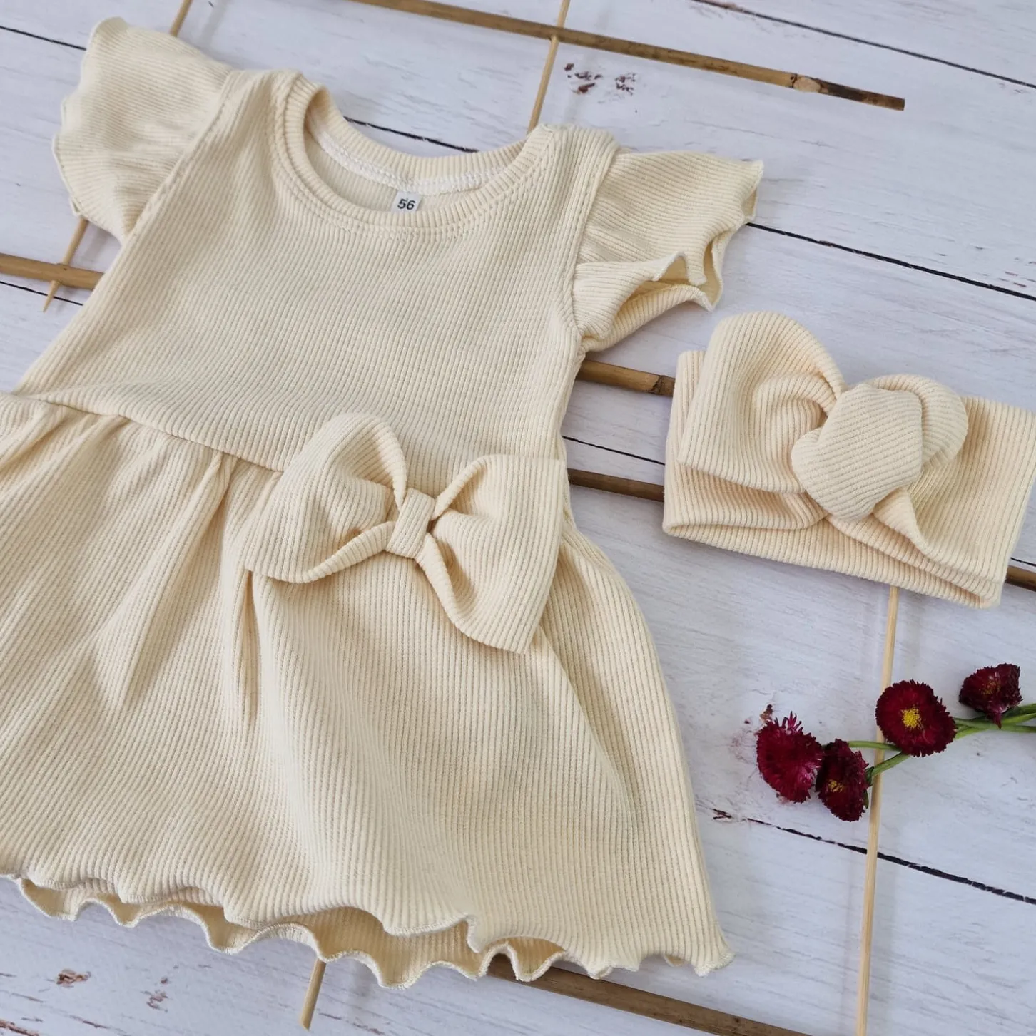 2 cz zestaw komplet bodosukienka prążkowana sukienka+opaska 56-86 caffe latte
