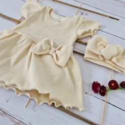 2 cz zestaw komplet bodosukienka prążkowana sukienka+opaska 56-86 caffe latte