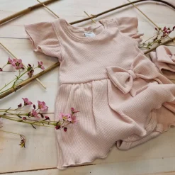 2 cz zestaw komplet bodosukienka prążkowana sukienka+opaska 56-86 powder pink