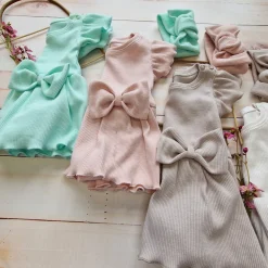 2 cz zestaw komplet bodosukienka prążkowana sukienka+opaska 56-86 powder pink