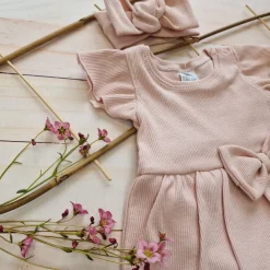 2 cz zestaw komplet bodosukienka prążkowana sukienka+opaska 56-86 powder pink