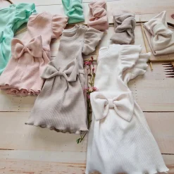 2 cz zestaw komplet bodosukienka prążkowana sukienka+opaska 56-86 powder pink