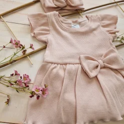 2 cz zestaw komplet bodosukienka prążkowana sukienka+opaska 56-86 powder pink