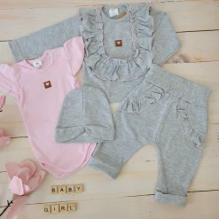 4cz zestaw komplet body+spodnie+czapka+ bluzeczka szary ostatnie sztuki 56