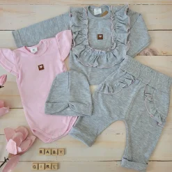 4cz zestaw komplet body+spodnie+czapka+ bluzeczka szary ostatnie sztuki 56