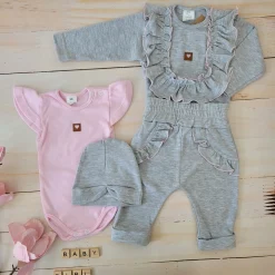 4cz zestaw komplet body+spodnie+czapka+ bluzeczka szary ostatnie sztuki 56