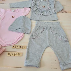 4cz zestaw komplet body+spodnie+czapka+ bluzeczka szary ostatnie sztuki 56