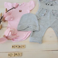 4cz zestaw komplet body+spodnie+czapka+ bluzeczka szary ostatnie sztuki 56